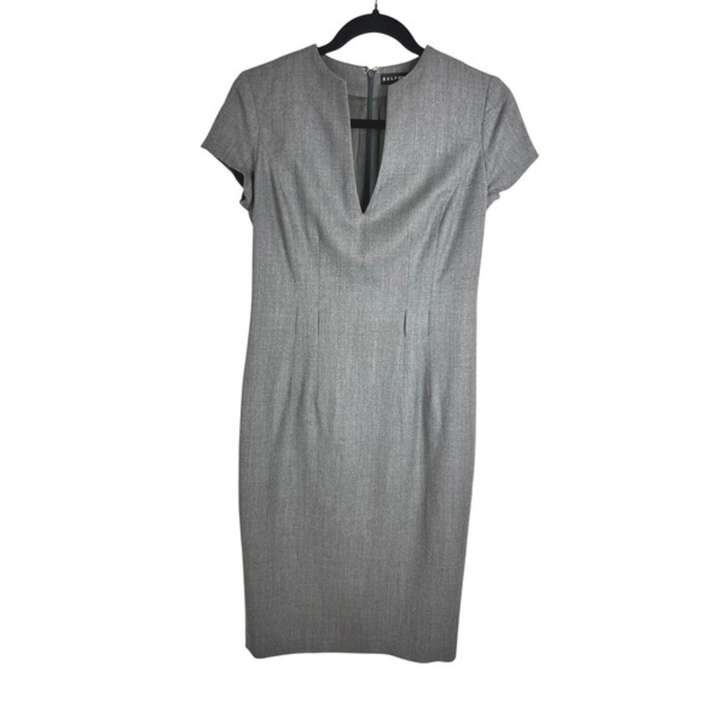 Ralph Lauren Grey Virgin Wool Blend Notched V-Neck Sheath Dress Size 4